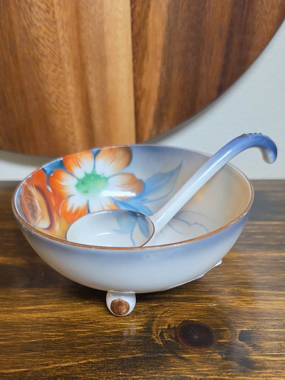 Vintage Noritake Japan Hand Painted Footed Small Bowl With Spoon